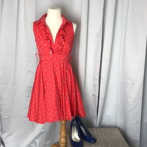 Retro vintage style red ish polka dot dress small